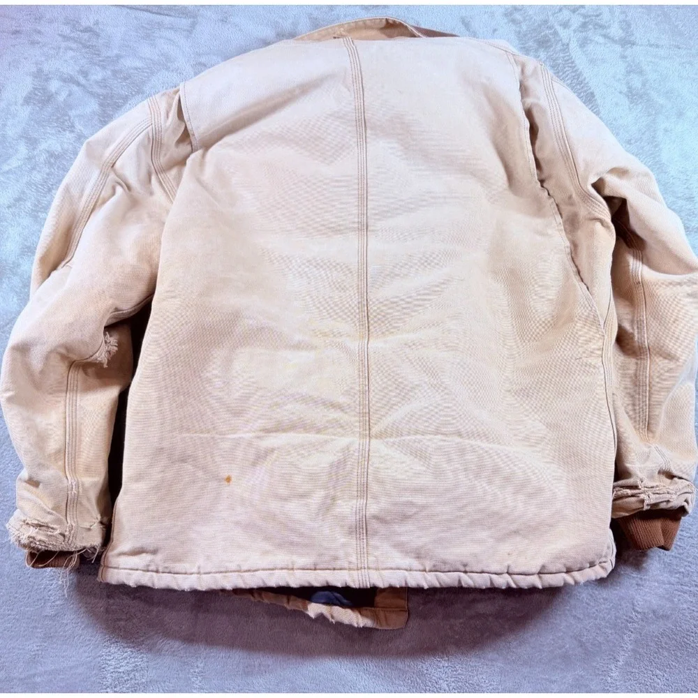 Vtg Carhartt CQ186 Tan Canvas Work Jacket Distressed Faded Duck Coat XL